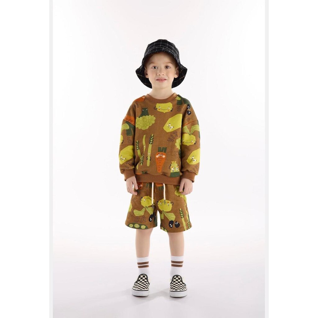 Conjunto Infantil Masculino com Blusão e Bermuda Vegetais Três e Já
