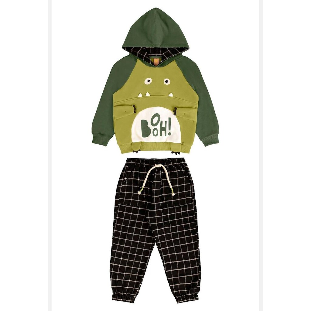 Conjunto Infantil Masculino com Blusão e Calça de Monstrinho Três e Já