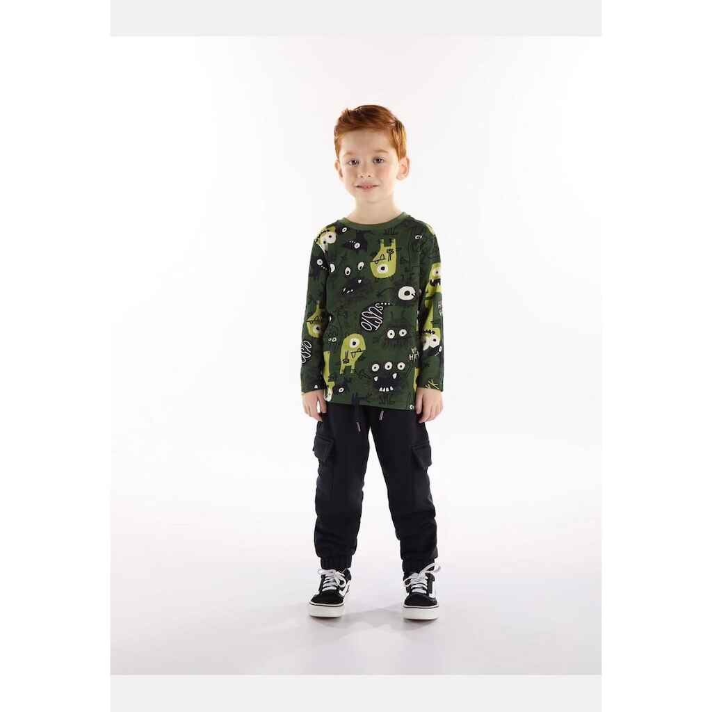 Conjunto Infantil Masculino com Camiseta e Calça de Monstrinho Três e Já