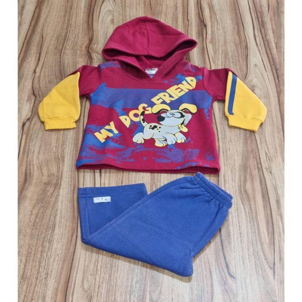 Conjunto Infantil Masculino Com Capuz Cachorro M Bebê