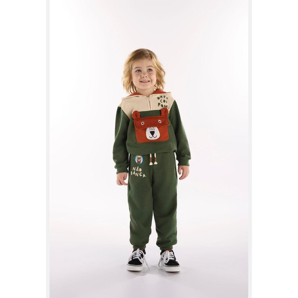 Conjunto Infantil Masculino com Casaco e Calça Urso Amigo Três e Já