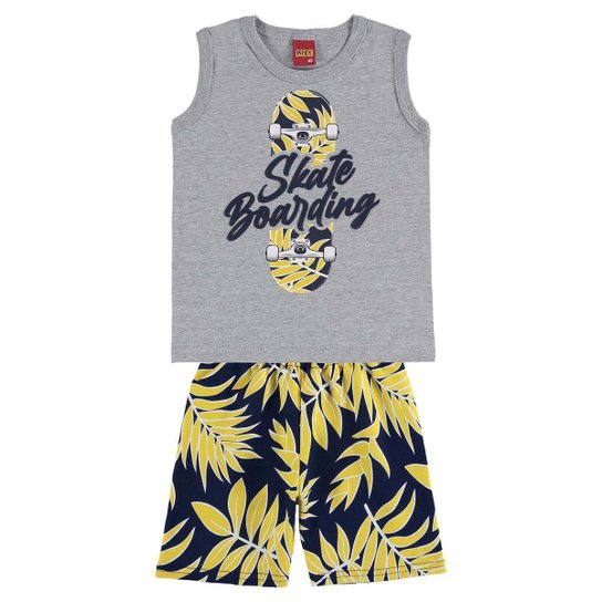 Conjunto Infantil Masculino Regata + Bermuda Kyly 111215.0001.8 Kyly - Cinza+Marinho Menor preço em Conjunto Infantil Masculino Regata + Bermuda Kyly 111215.0001.8 Kyly - Cinza+Marinho