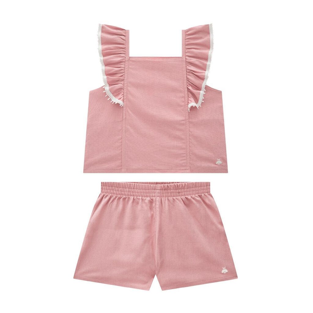 Conjunto Infantil Menina Bata e Short em Linho Somnii