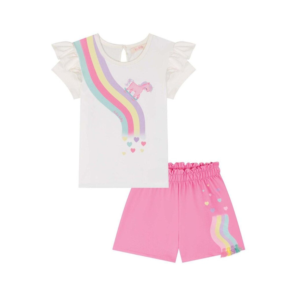 Conjunto Infantil Menina Blusa Arco Íris e Shorts Kukiê