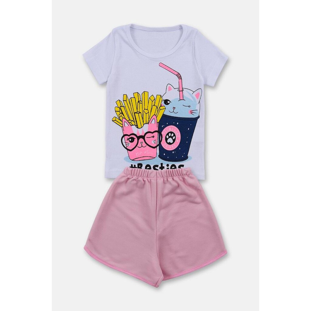 Conjunto Infantil Menina Blusa Canelada e Short Rosa - Destak