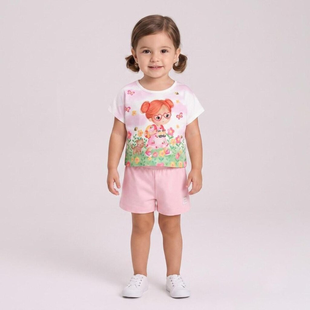 Conjunto Infantil Menina Blusa Estampada E Shorts Rovi Kids