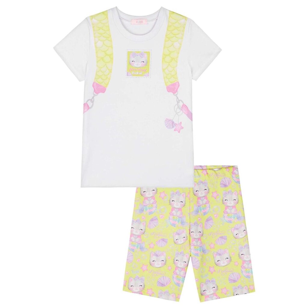 Conjunto Infantil Menina Blusa/Bermuda Biker Amarelo Kukiê