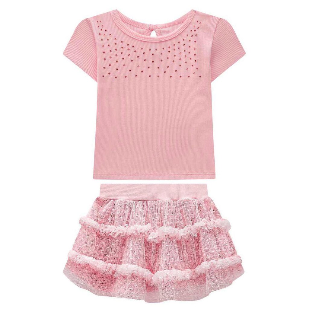 Conjunto Infantil Menina Blusa/Saia Tule Rosa Somnii