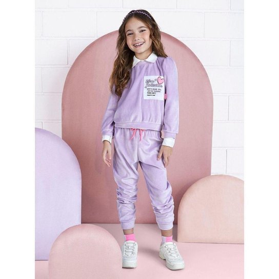 CONJUNTO INFANTIL MENINA CASACO COM CALÇA PLUSH LAVANDA MOMI KIDS - Lilás Menor preço em CONJUNTO INFANTIL MENINA CASACO COM CALÇA PLUSH LAVANDA MOMI KIDS - Lilás
