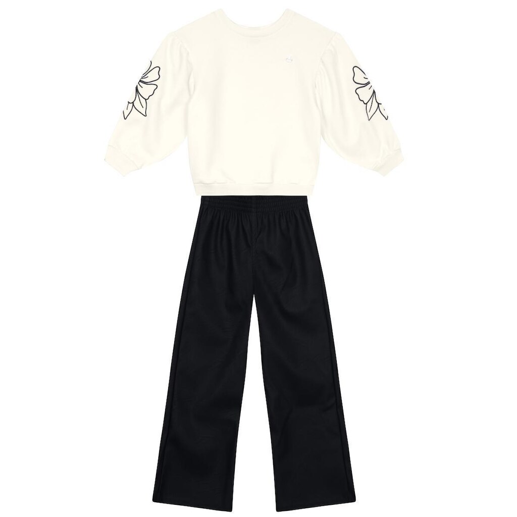Conjunto infantil menina com bordado floral Mundi
