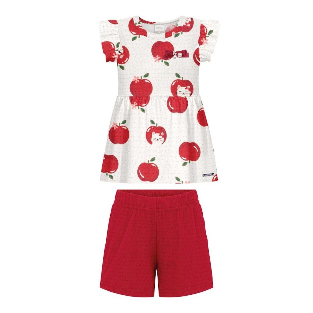 Conjunto Infantil Menina com Malha Estampada Maças Alakazoo