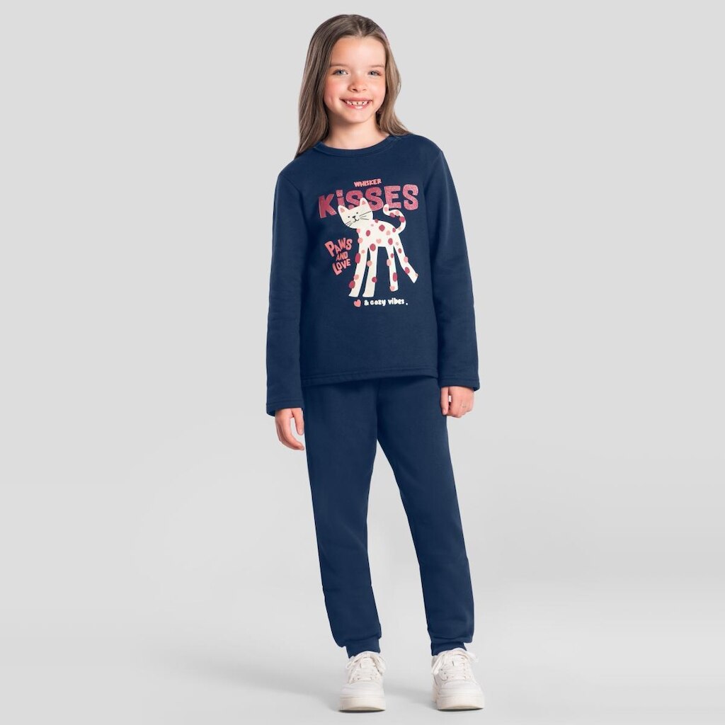 Conjunto infantil menina de gatinho em glitter Brandili