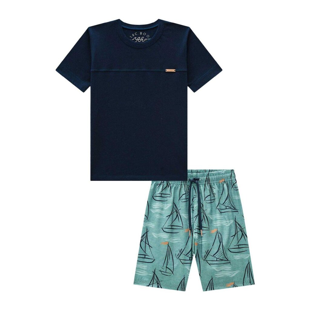 Conjunto Infantil Menino Camiseta Azul e Bermuda Luc.boo
