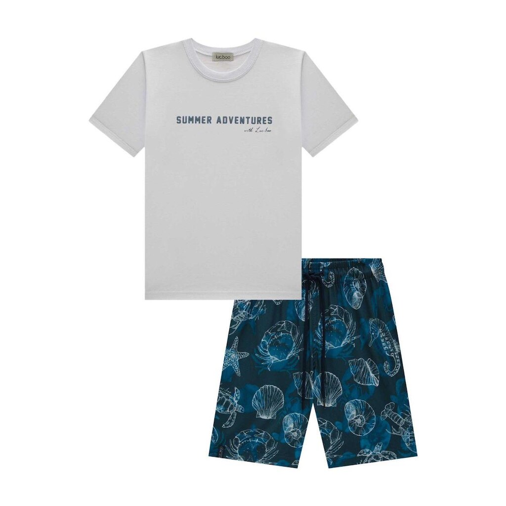 Conjunto Infantil Menino Camiseta Branca/Bermuda Luc.boo