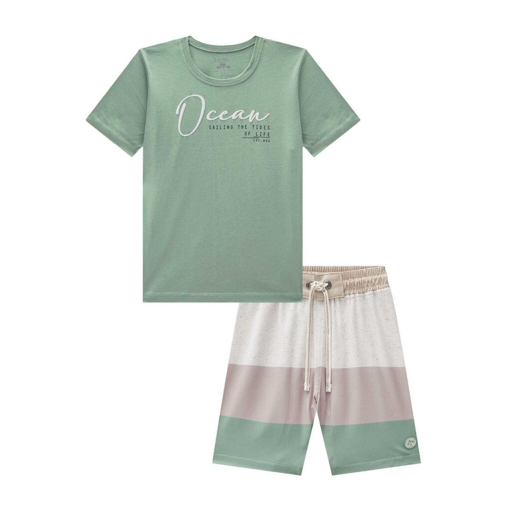 Conjunto Infantil Menino Camiseta Verde/Bermuda Luc.boo