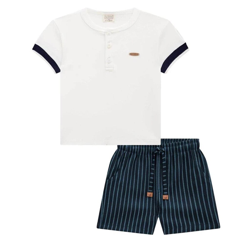 Conjunto Infantil Menino Camiseta/Bermuda Sarja Azul Luc.boo