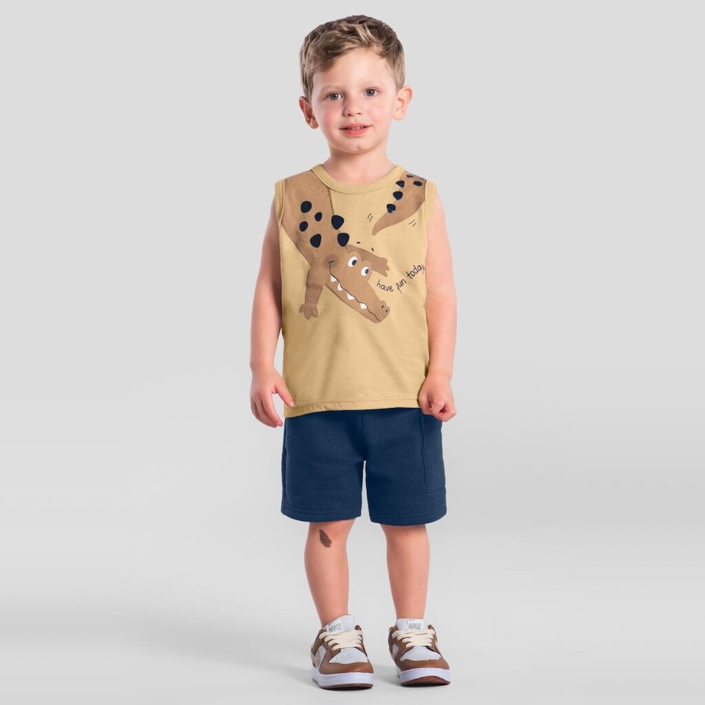 Conjunto infantil menino estampado de jacaré Brandili