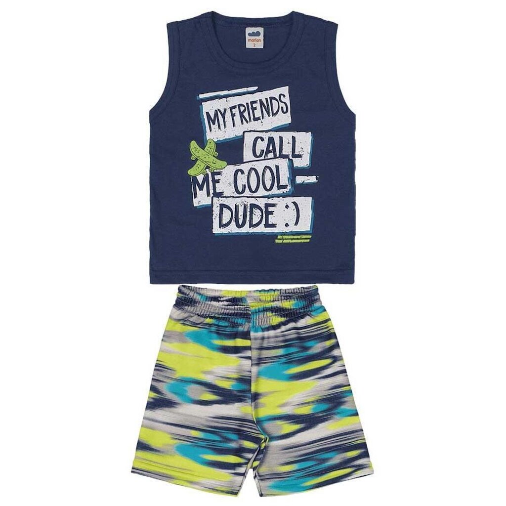 Conjunto Infantil Menino Regata E Bermuda Marinho Marlan