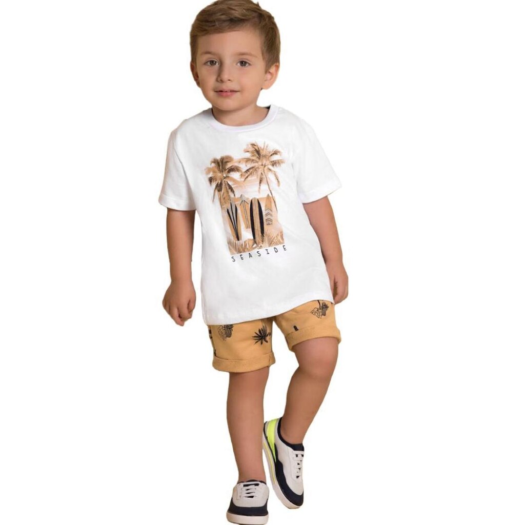 Conjunto Infantil Menino Verão Camiseta e Bermuda Moletom 2 peças Tam 2 a 8 - Milon