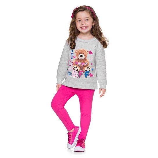 CONJUNTO INFANTIL MOLETOM ESTAMPADO FEMININO BRANDILI REF:53640 P/G - Cinza+Pink Menor preço em CONJUNTO INFANTIL MOLETOM ESTAMPADO FEMININO BRANDILI REF:53640 P/G - Cinza+Pink