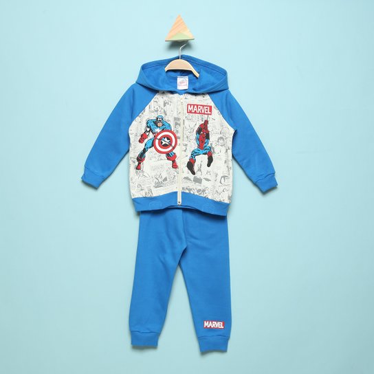 Conjunto Infantil Moletom Marvel Avengers Capuz Masculino - Azul Menor preço em Conjunto Infantil Moletom Marvel Avengers Capuz Masculino - Azul