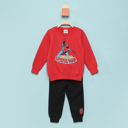 Conjunto Infantil Moletom Marvel Spider-Man Masculino - Vermelho Menor preço em Conjunto Infantil Moletom Marvel Spider-Man Masculino - Vermelho