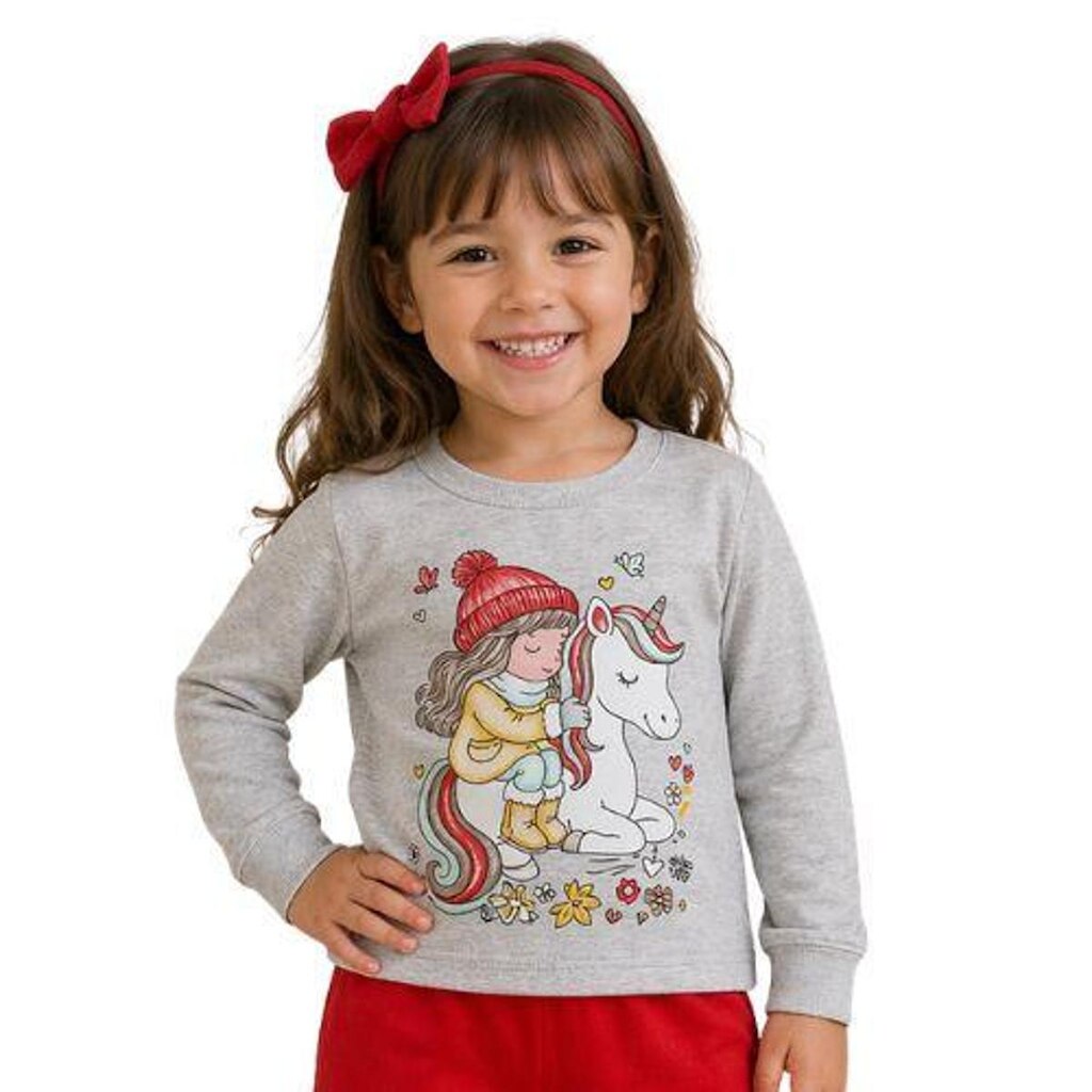 Conjunto Infantil Moletom Menina Blusa Estampada + Calça com Elástico Kely Kety