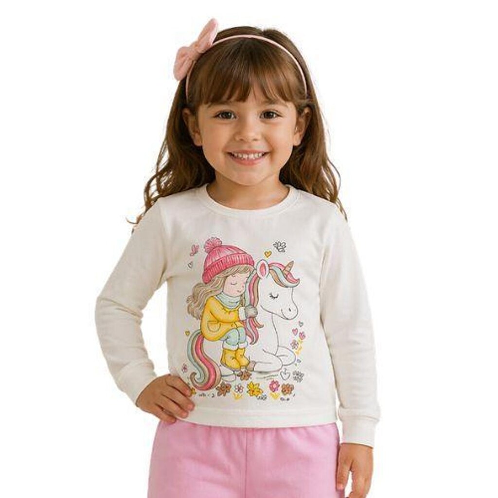 Conjunto Infantil Moletom Menina Blusa Estampada + Calça com Elástico Kely Kety