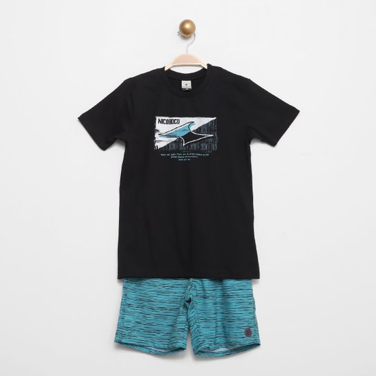 Conjunto Infantil Nicoboco Camiseta e Shorts Pelt Menino - Preto+verde Menor preço em Conjunto Infantil Nicoboco Camiseta e Shorts Pelt Menino - Preto+verde