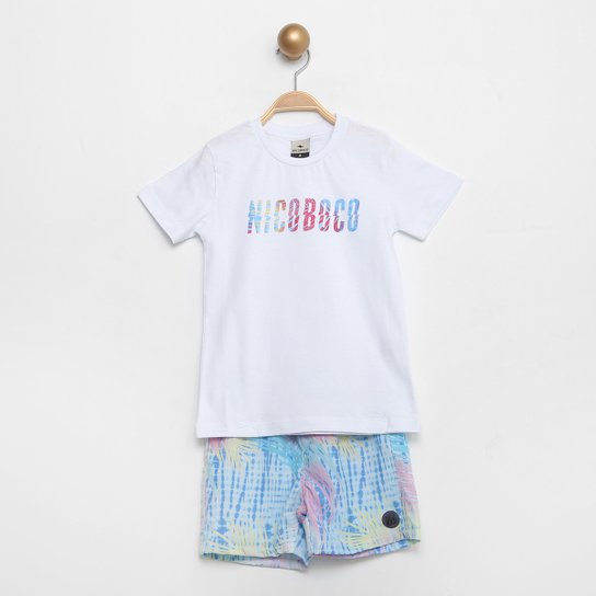 Conjunto Infantil Nicoboco Camiseta+ Shorts Woodstok Masculino - Branco+Azul é ruim? Conjunto Infantil Nicoboco Camiseta+ Shorts Woodstok Masculino - Branco+Azul é boa?