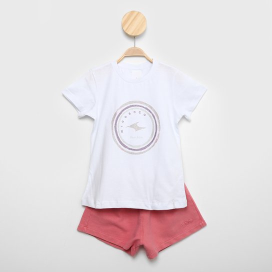 Conjunto Infantil Nicoboco Short e Camiseta Menina - Branco+Rosa Menor preço em Conjunto Infantil Nicoboco Short e Camiseta Menina - Branco+Rosa