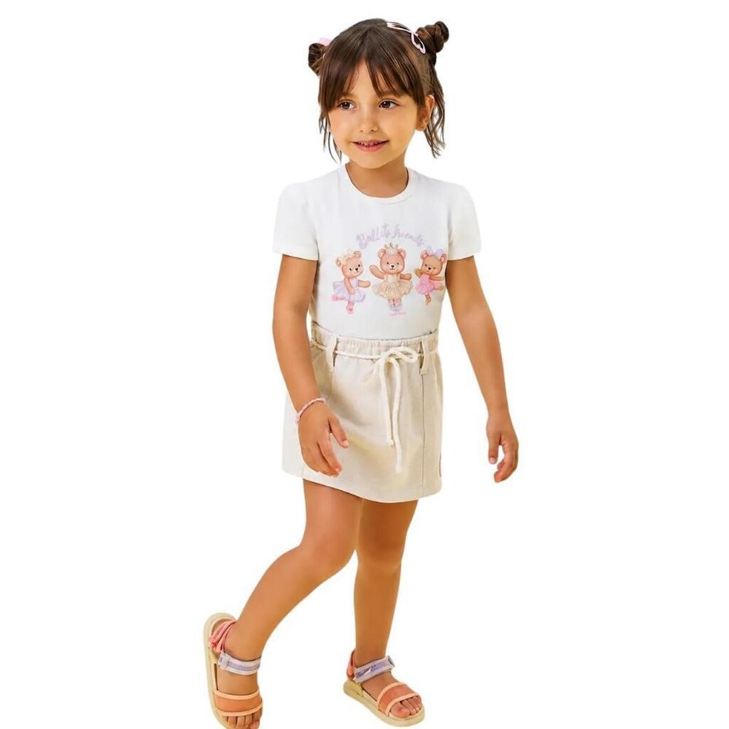 Conjunto Infantil Off White Ursinhas Bailarinas Kukiê