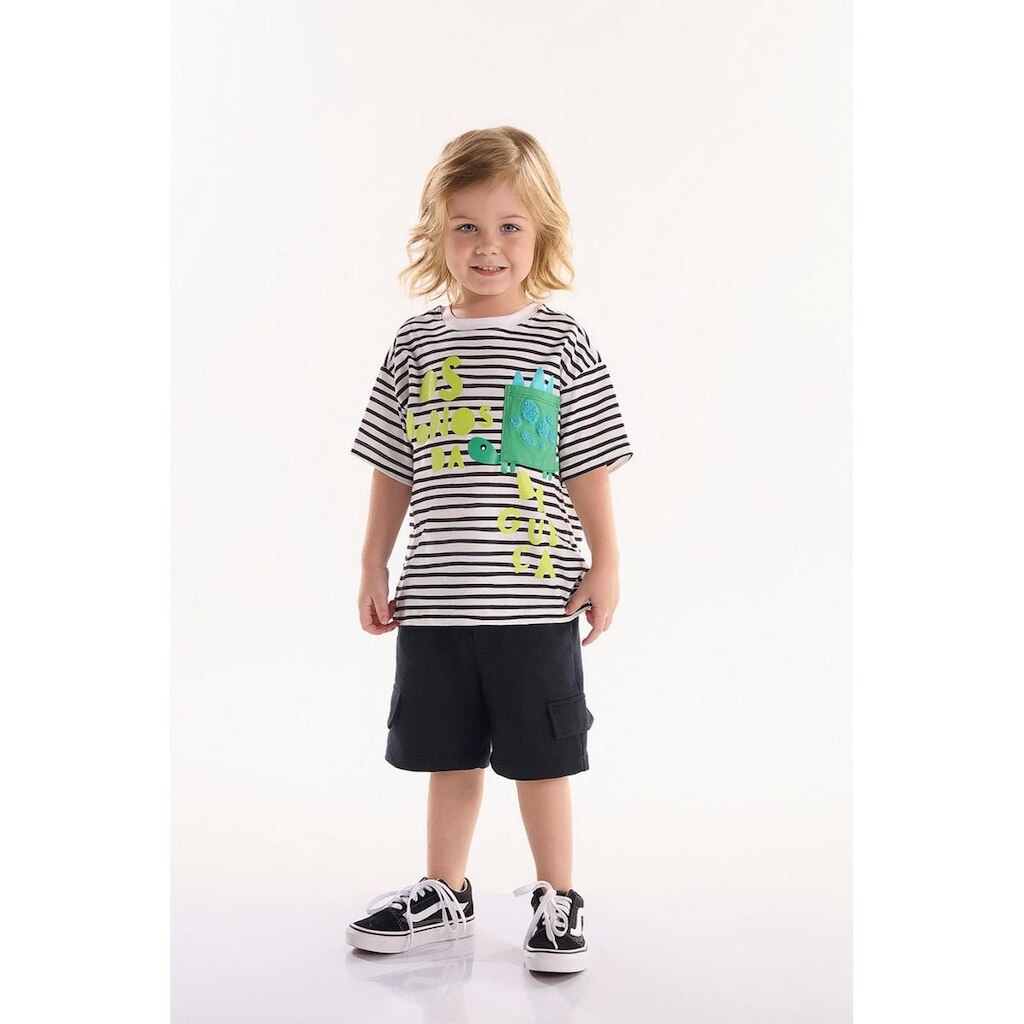 Conjunto Infantil para Menino Dino com Camiseta e Bermuda Três e Já