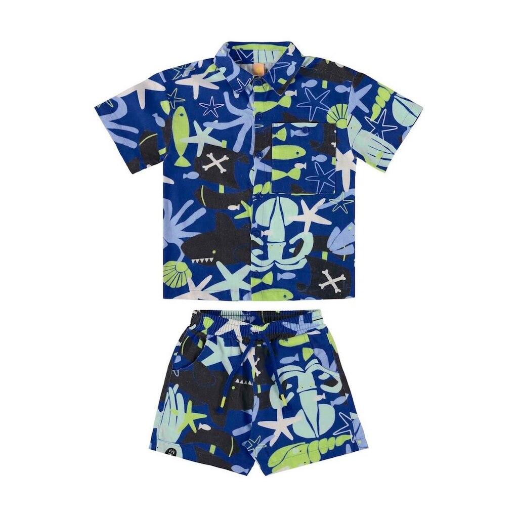 Conjunto Infantil para Menino oMar com Camisa e Short Três e Já