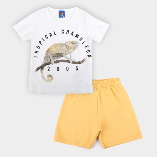 Conjunto Infantil Pipa Chameleon Camiseta + Bermuda Masculino - Off White é ruim? Conjunto Infantil Pipa Chameleon Camiseta + Bermuda Masculino - Off White é boa?