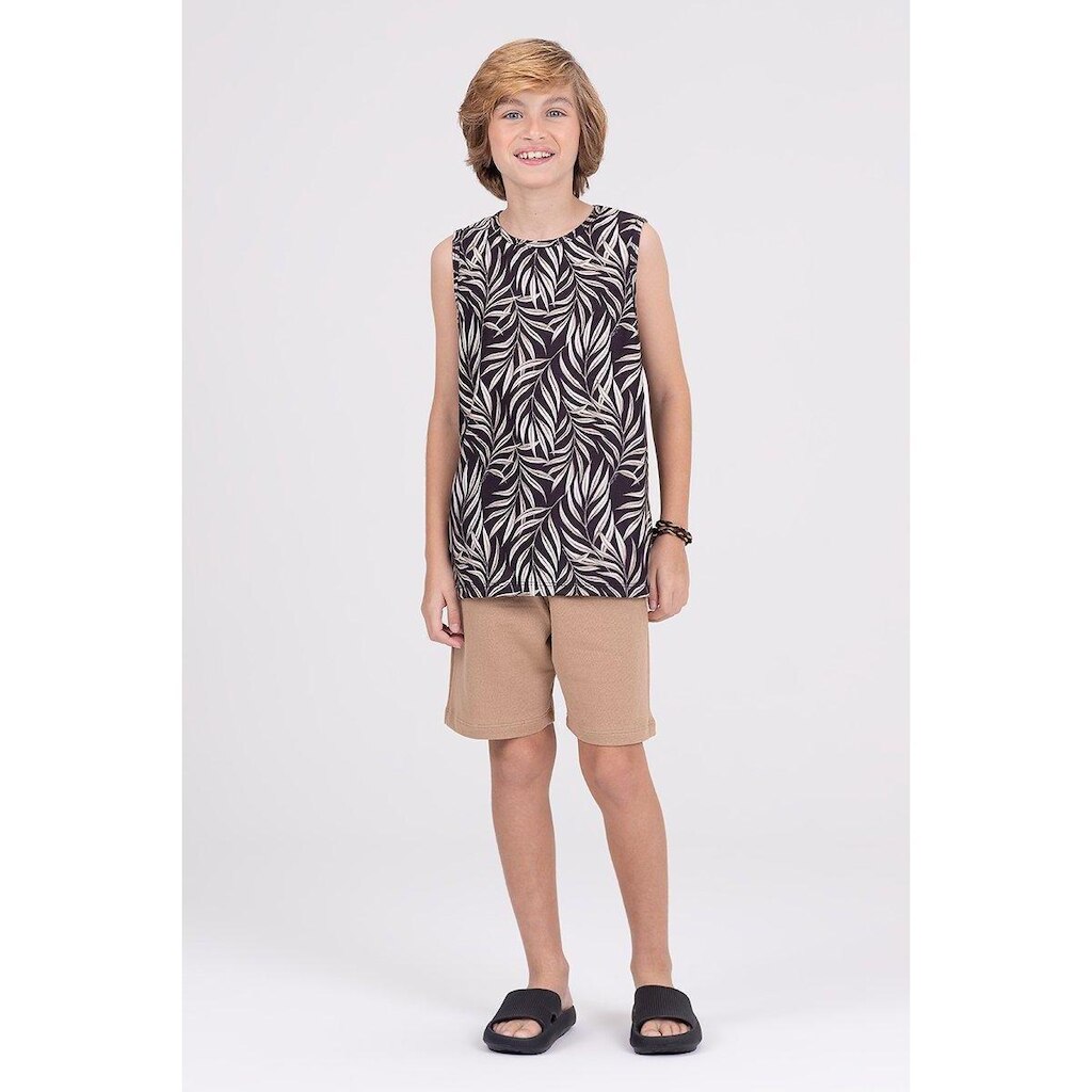 Conjunto Infantil Poliplex Folhas Preto