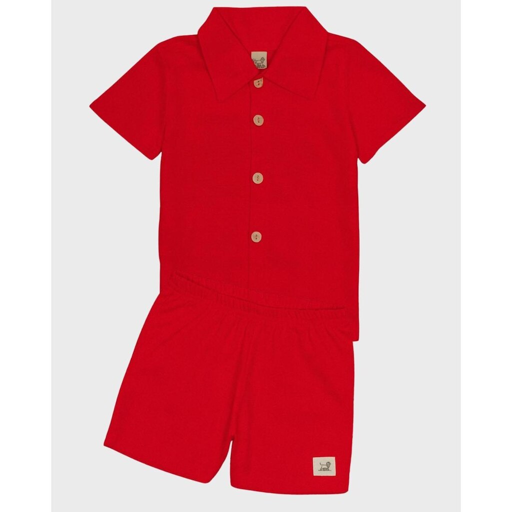Conjunto infantil polo com bermuda verão leve confortável - Vermelho e Caqui - Bebê 3 a 18 meses