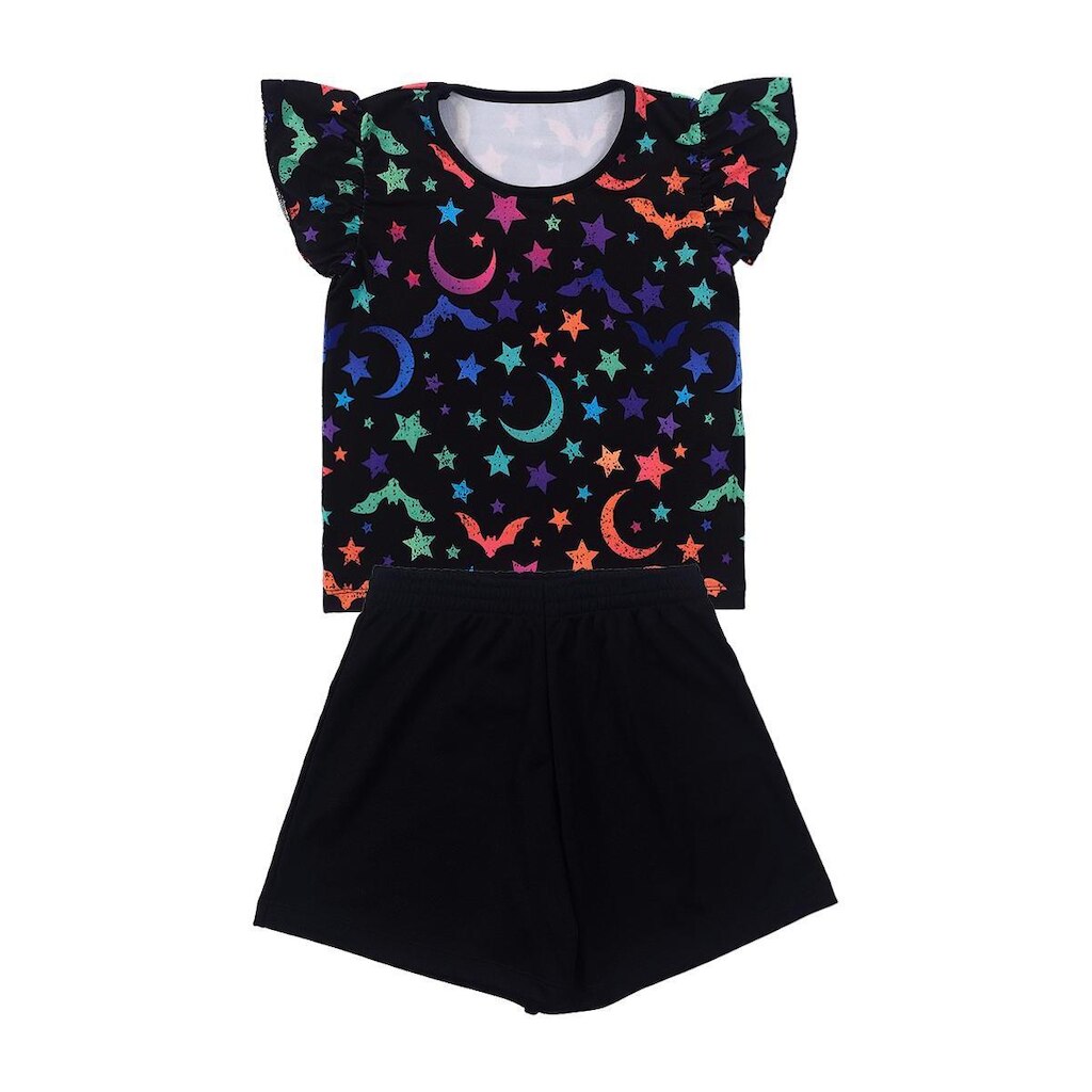 Conjunto Infantil Preto com Estampa de Morcego Neon - Destak