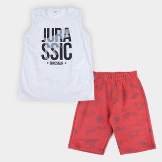 Conjunto Infantil Pulla Bulla Regata+Bermuda Moletinho Jurassic Masculino