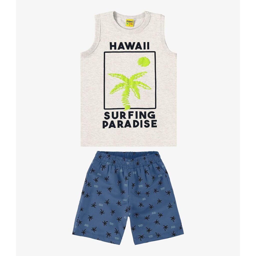 Conjunto Infantil Regata Com Bermuda Rovi Kids Cinza