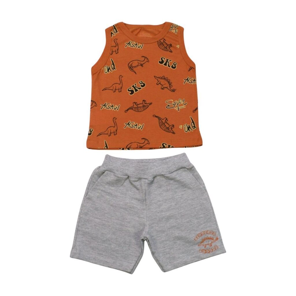 Conjunto Infantil Regata Estampa Dino e Bermuda Moletinho 2384 - Bicho Bagunça