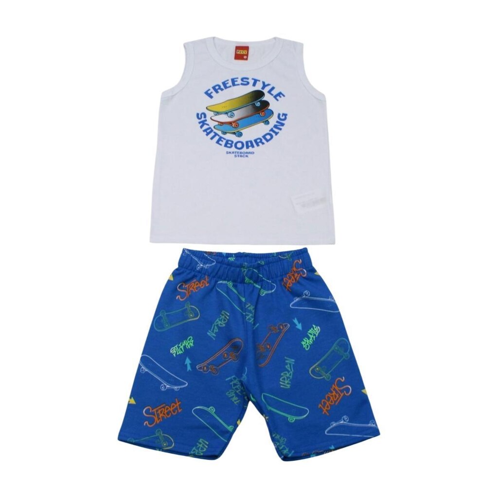 Conjunto Infantil Regata Estampa Skateboarding e Bermuda Moletinho 1001343 - Kyly