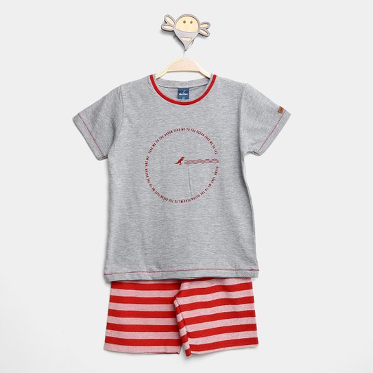 Conjunto Infantil Reirex Camiseta + Bermuda Menino - Mescla Menor preço em Conjunto Infantil Reirex Camiseta + Bermuda Menino - Mescla