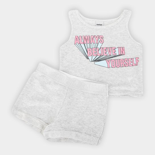 Conjunto Infantil Rovitex Moletom Always Believe In Yourself Feminino - Cinza