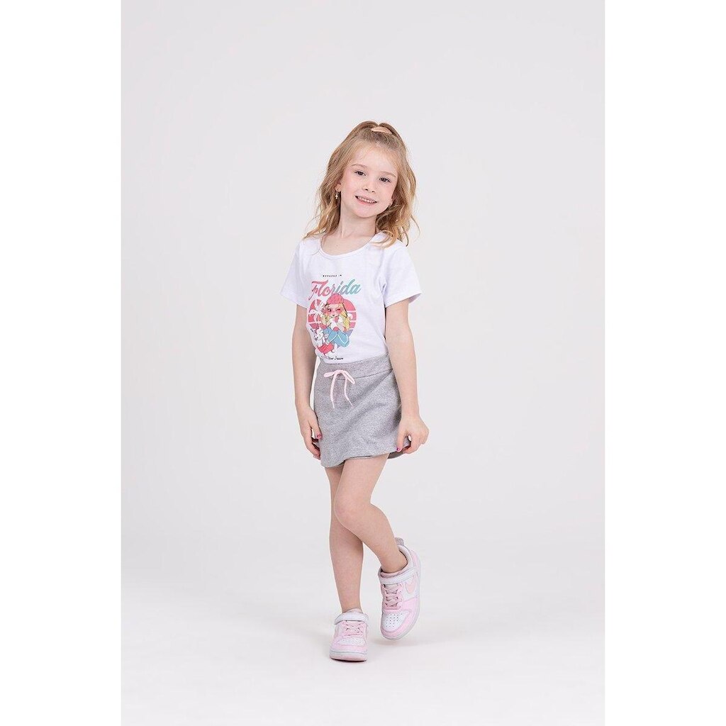 Conjunto Infantil Shorts Saia Florida Branco
