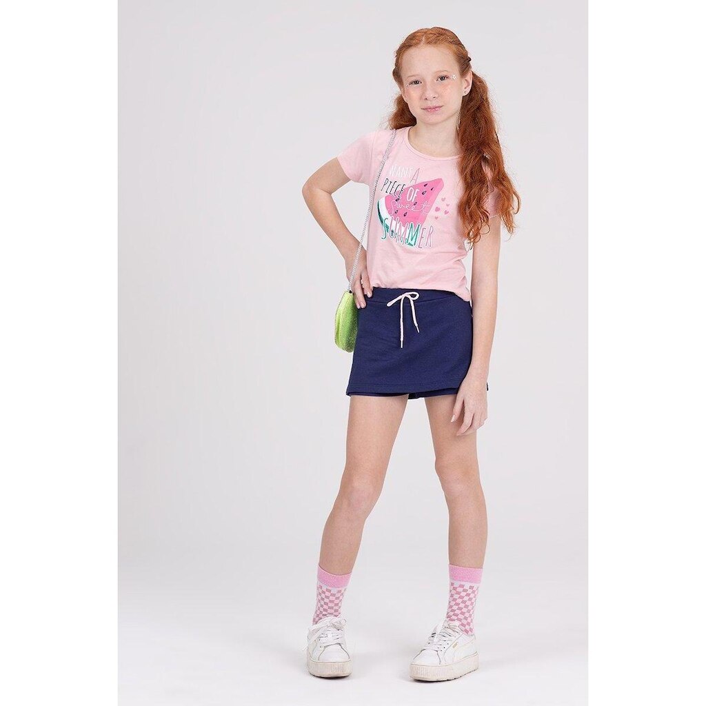 Conjunto Infantil Shorts Saia Melancia Rosa Claro