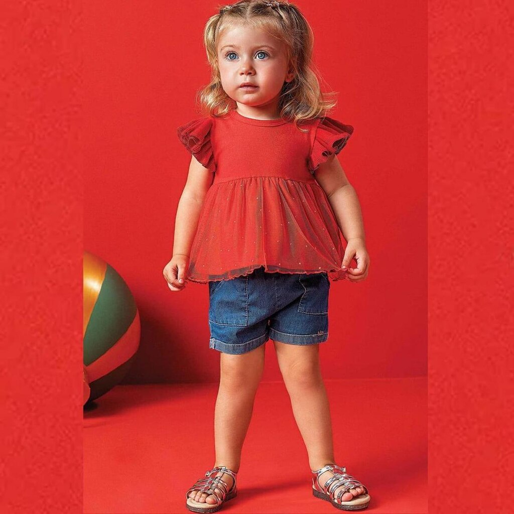 Conjunto Infantil Verão Bata e Short em Jeans Liz Tam 2 e 3 - Kukiê