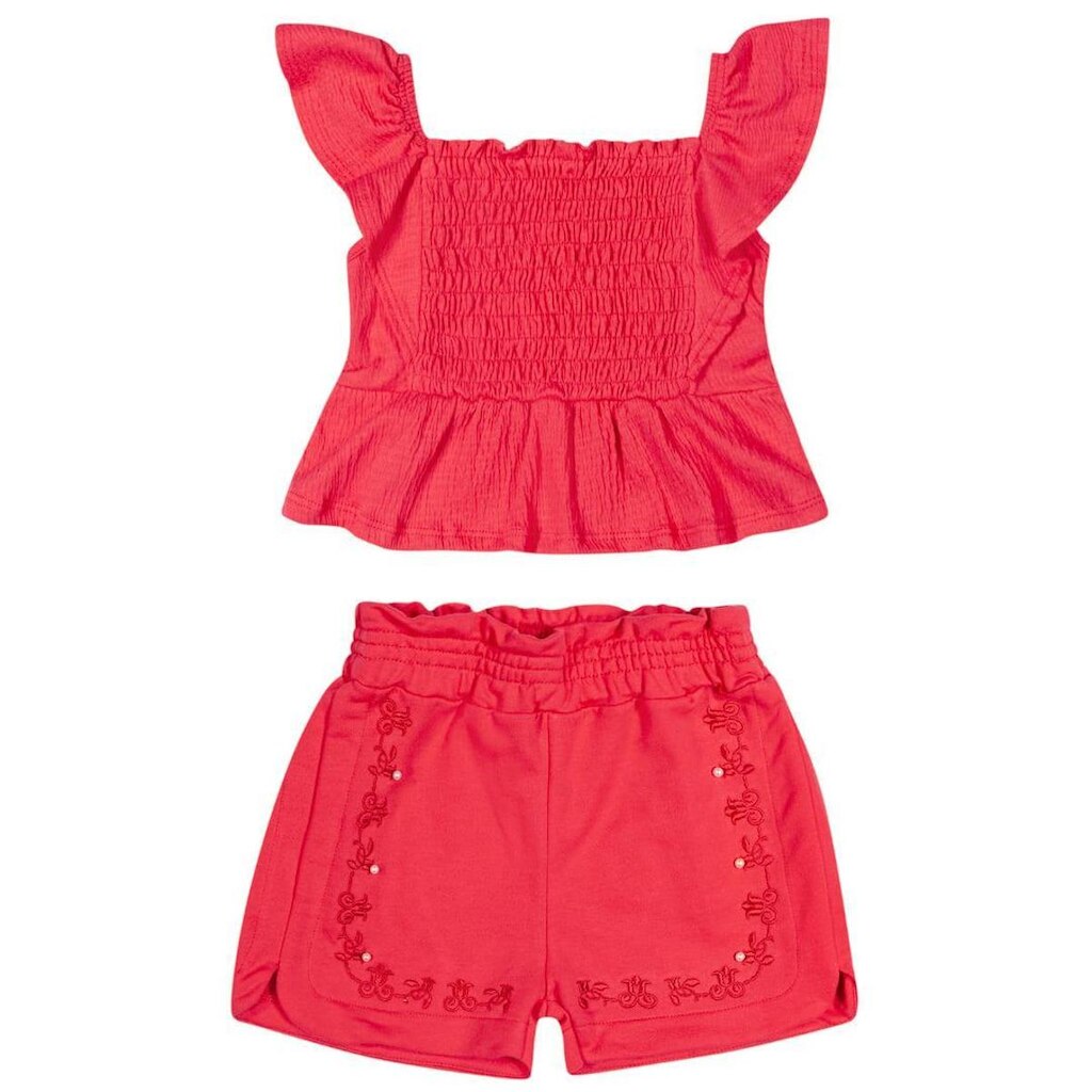 Conjunto Infantil Verão Blusa e Short com Bordado Vermelho  4 a 14 - Angerô