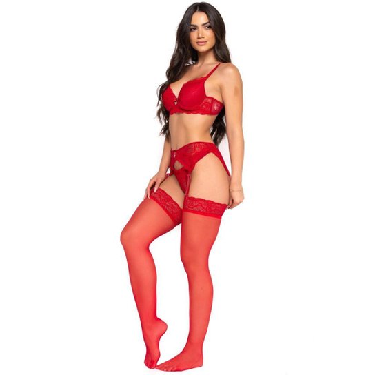 Conjunto Íntimo Cinta Liga Fristyle Com Renda Com Meia Inclusa - Vermelho Menor preço em Conjunto Íntimo Cinta Liga Fristyle Com Renda Com Meia Inclusa - Vermelho