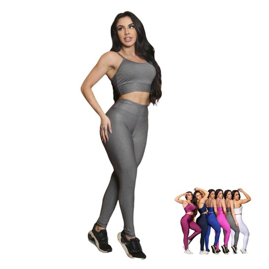 Conjunto Iron Fitness Top Alça Fina Nadador + Calça Leg Básica Sports Treino Premium Feminino